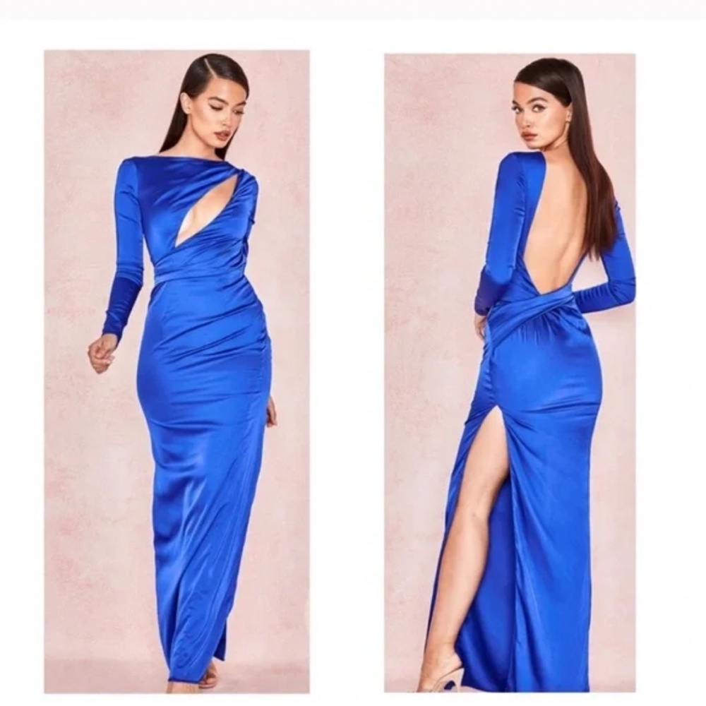 House of CB Royal Blue Long Sleeve Cutout Maxi Dress
